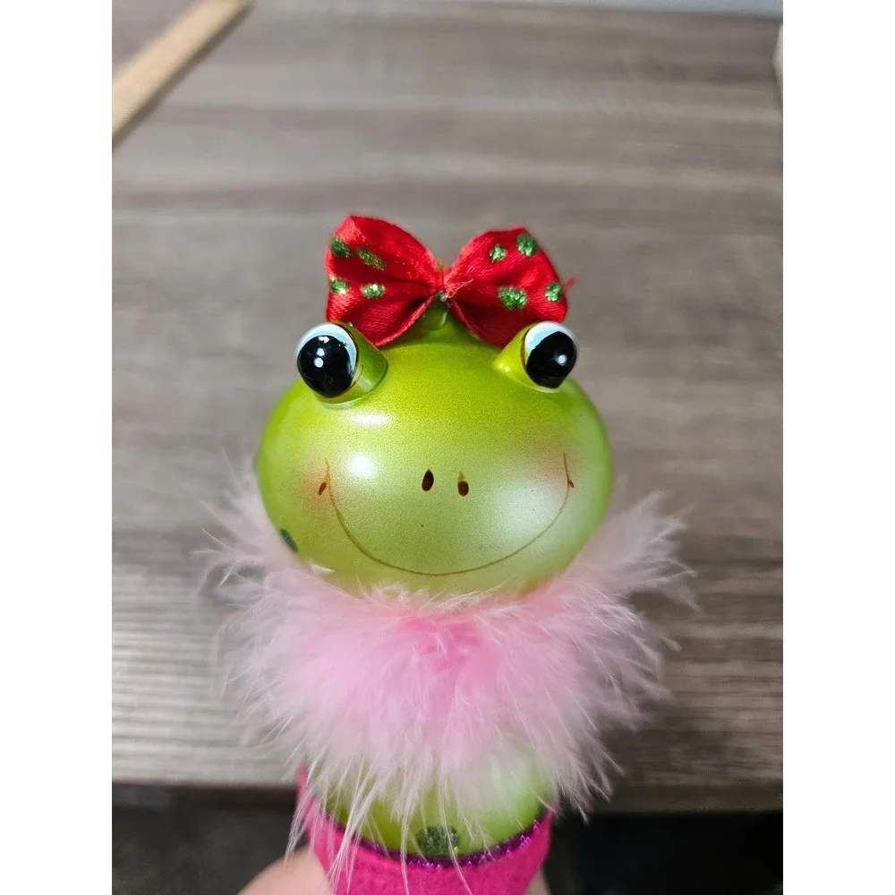 Frog Girl Glass Painted Ornament W/ Spiral Tail 8 inches Long Glittered